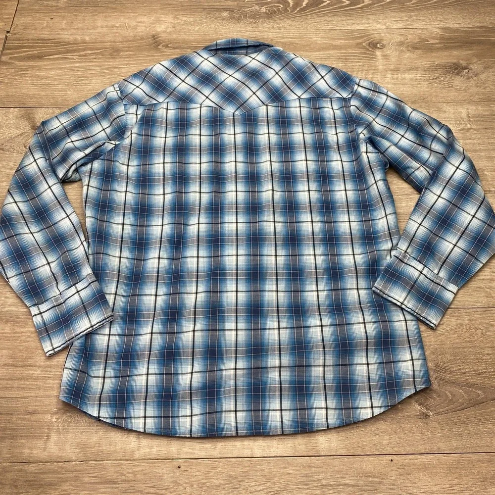 Wrangler Shirt Mens Large Blue Plaid Long‎ Sleeve Snap Western Fashion Casual